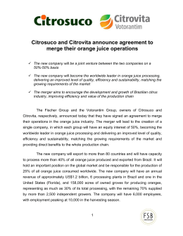 Citrosuco and Citrovita announce agreement to merge their orange