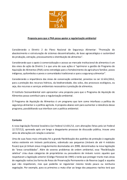 Proposta para que o PAA possa apoiar a regularização ambiental