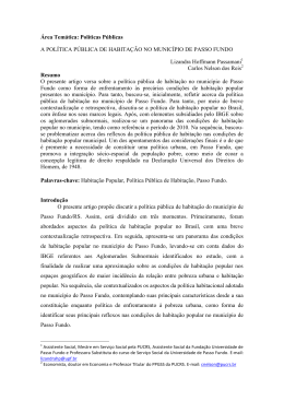 A Pol&iacute;tica P&uacute;blica de Habita&ccedil;&atilde;o no Munic&iacute;pio de Passo Fundo