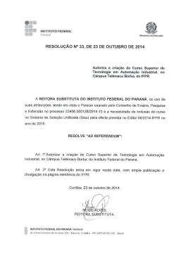 RESOLUÇÃO N° 33, DE 23 DE OUTUBRO DE 2014