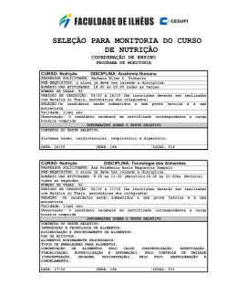 SELE&Ccedil;&Atilde;O PARA MONITORIA DO CURSO DE NUTRI&Ccedil;&Atilde;O