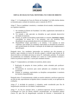 EDITAL DE SELEÇÃO PARA MONITORIA NO CURSO DE DIREITO