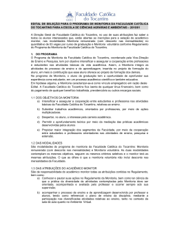 Edital de Monitoria - Cat&oacute;lica do Tocantins