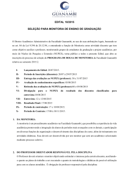 EDITAL 10/2015 SELEÇÃO PARA MONITORIA DE ENSINO DE