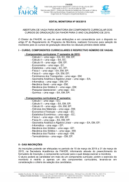 EDITAL MONITORIA Nº 003/2015 ABERTURA DE VAGA