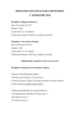 processo seletivo para monitoria 1&ordm; semestre 2015