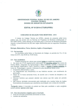 Edital 01/2014 - Concurso de sele&ccedil;&atilde;o para monitoria 2014