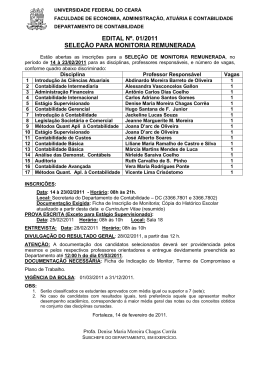 EDITAL Nº. 01/2011 SELEÇÃO PARA MONITORIA