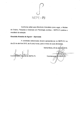 Conforme edital para Monitoria Volunt&aacute;ria (uma vaga), o