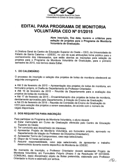 Edital 1/2015 - Centro de Educa&ccedil;&atilde;o Superior do Oeste
