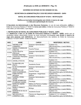 Edital N&ordm; 07/2014 - Homologa as Inscri&ccedil;&otilde;es - RETIFICADO