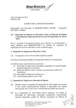Suspens&atilde;o de Neg&oacute;cios no Mercado a Vista, no