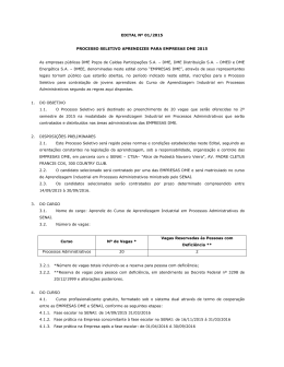 EDITAL N&ordm; 01/2015 PROCESSO SELETIVO APRENDIZES PARA