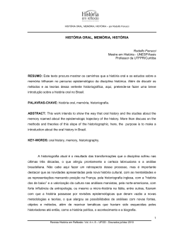 HIST&Oacute;RIA ORAL, MEM&Oacute;RIA, HIST&Oacute;RIA