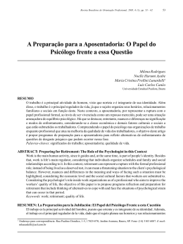 A Prepara&ccedil;&atilde;o para a Aposentadoria: O Papel do Psic&oacute;logo frente a