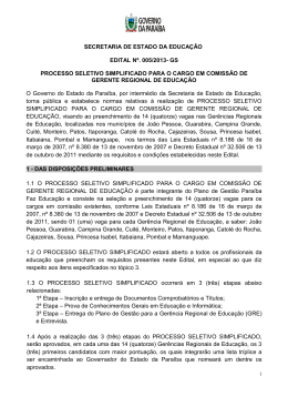 Processo seletivo simplificado para o cargo em comiss&atilde;o de