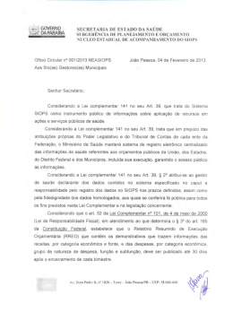 Ofício Circular nº 01/2013 NEASIOPS - COSEMS-PB