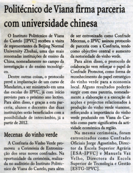 Politécnico de Viana ﬁrma parceria com universidade chinesa