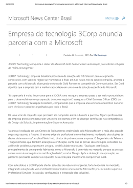 Empresa de tecnologia 3Corp anuncia parceria com a Microsoft