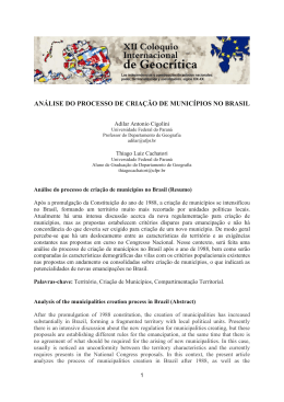 ANÁLISE DO PROCESSO DE CRIAÇÃO DE MUNICÍPIOS NO BRASIL