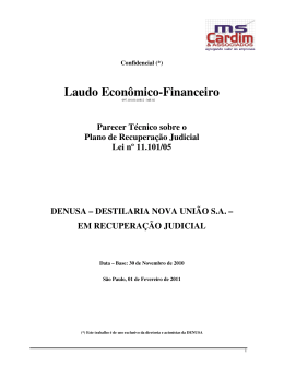 Laudo Econ&ocirc;mico-Financeiro - DENUSA Destilaria Nova Uni&atilde;o S/A.