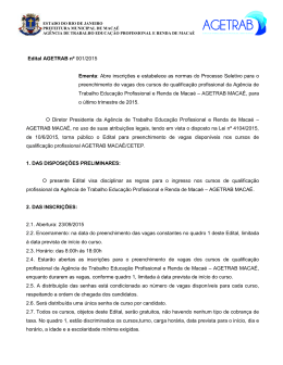 Edital AGETRAB n&ordm; 001/2015 Ementa: Abre inscri&ccedil;&otilde;es e estabelece
