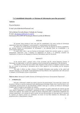 A Contabilidade Integrada e os Sistemas de Informa&ccedil;&otilde;es para fins