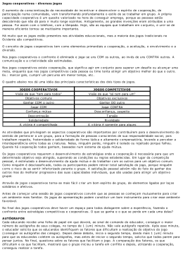 Jogos cooperativos - diversos jogos O aumento da