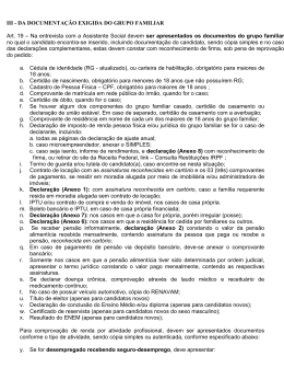 III - DA DOCUMENTA&Ccedil;&Atilde;O EXIGIDA DO GRUPO FAMILIAR
