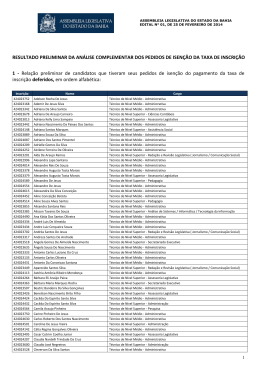 Resultado preliminar da análise complementar dos