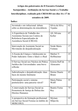 Artigos dos Palestrantes do II Encontro Estadual Sociojur&iacute;dico,