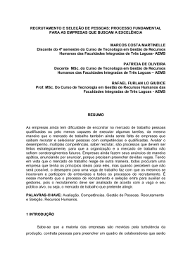 RECRUTAMENTO E SELE&Ccedil;&Atilde;O DE PESSOAS: PROCESSO