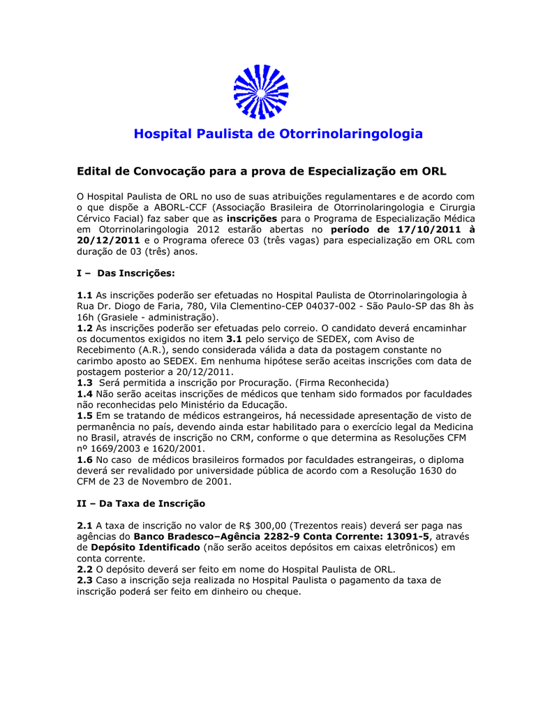 hospital paulista de otorrinolaringologia são paulo