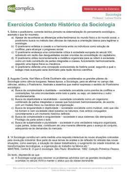Exercícios Contexto Histórico da Sociologia