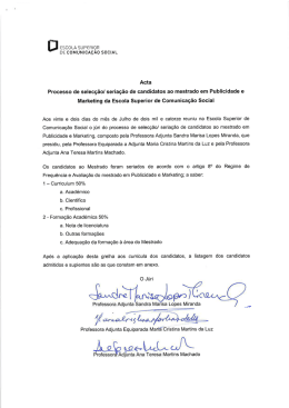 Processo de selecçãol seriação de candidatos ao mestrado em