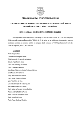 Lista de Admitidos e Excluídos - Câmara Municipal de Montemor