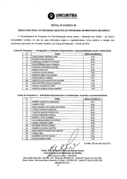 edital n&ordm; 13/2013 resultado final do processo seletivo