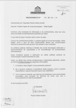 Apresentado por. Deputada Paula Cristina Duarte Assunto: Projecto