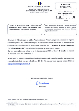 Primeiras Jornadas de Sa&uacute;de Comunit&aacute;ria "Da Informa&ccedil;&atilde;o &agrave; A&ccedil;&atilde;o"