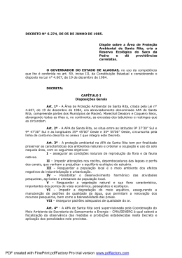 DECRETO N&deg; 6.274, DE 05 DE JUNHO DE 1985. Disp&otilde;e