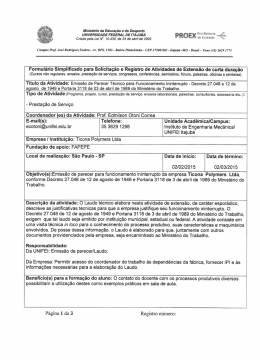 Formul&aacute;rio Simplificado para Solicita&ccedil;&atilde;o e Registro de
