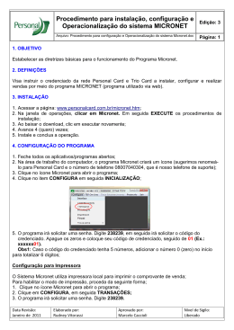Procedimento para instala&ccedil;&atilde;o, configura&ccedil;&atilde;o e