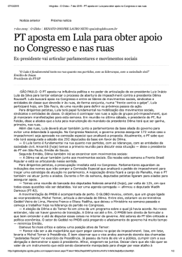 PT aposta em Lula para obter apoio no Congresso e