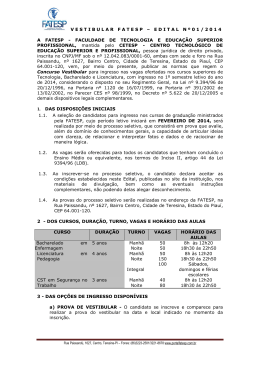 VESTIBULAR FATESP &ndash; EDITAL N&ordm;01/2014 A FATESP