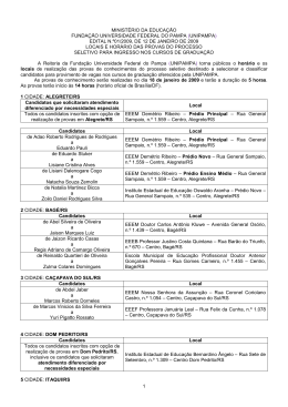Edital n&deg;01 - Hor&aacute;rio e os locais de realiza&ccedil;&atilde;o das