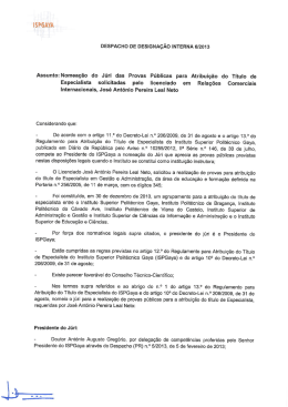 Despacho de Nomea&ccedil;&atilde;o do J&uacute;ri - Instituto Superior Polit&eacute;cnico Gaya