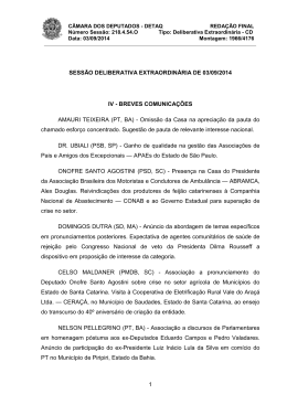 1 SESSÃO DELIBERATIVA EXTRAORDINÁRIA DE 03/09/2014 IV