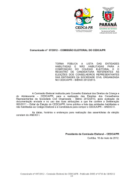 Comunicado nº 07/2012 – COMISSÃO ELEITORAL DO CEDCA/PR