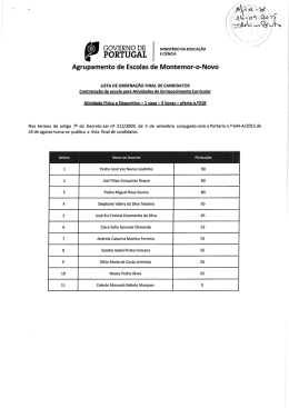 1 vaga – 5 horas - Agrupamento de Escolas de Montemor-o-Novo