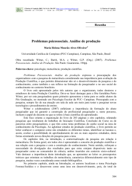 Problemas psicossociais. An&aacute;lise de produ&ccedil;&atilde;o